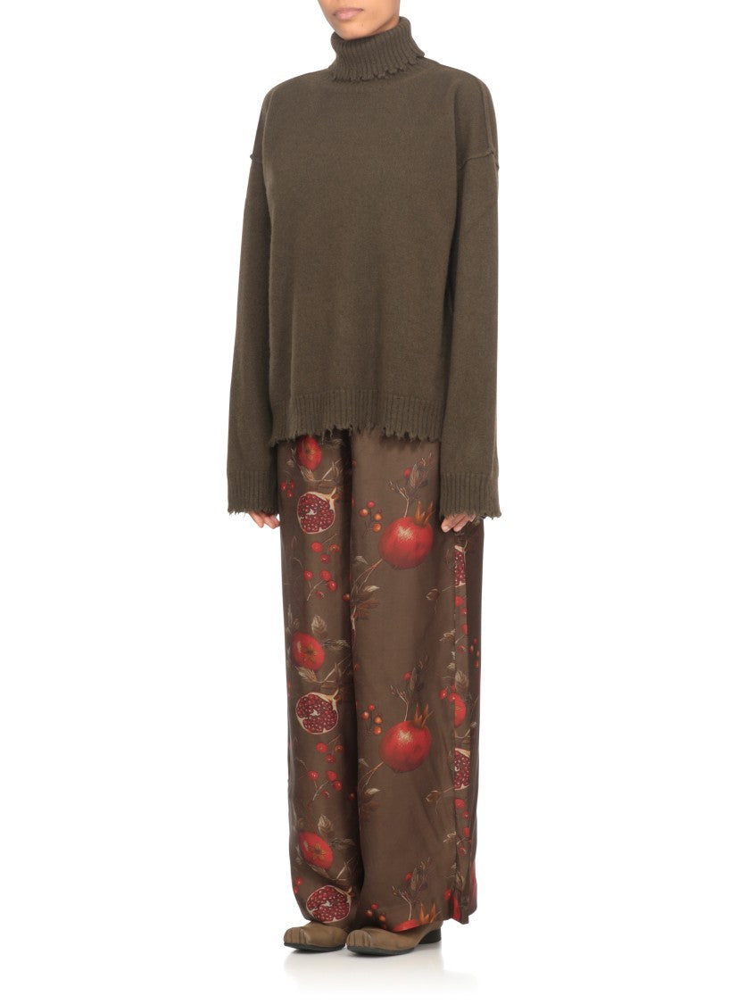 Uma Wang High Neck Cashmere Sweater With Distressed Hem