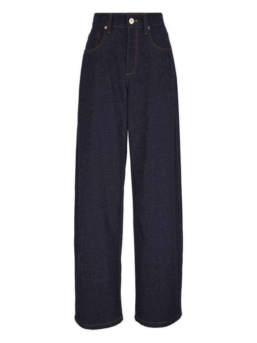 Brunello Cucinelli Wide-Leg Denim Trousers With High Waist