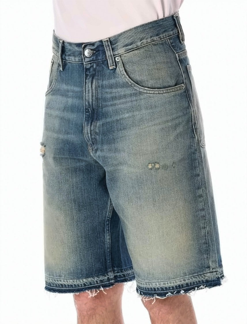 Sunflower Faded Blue Denim Shorts With Distressed Details