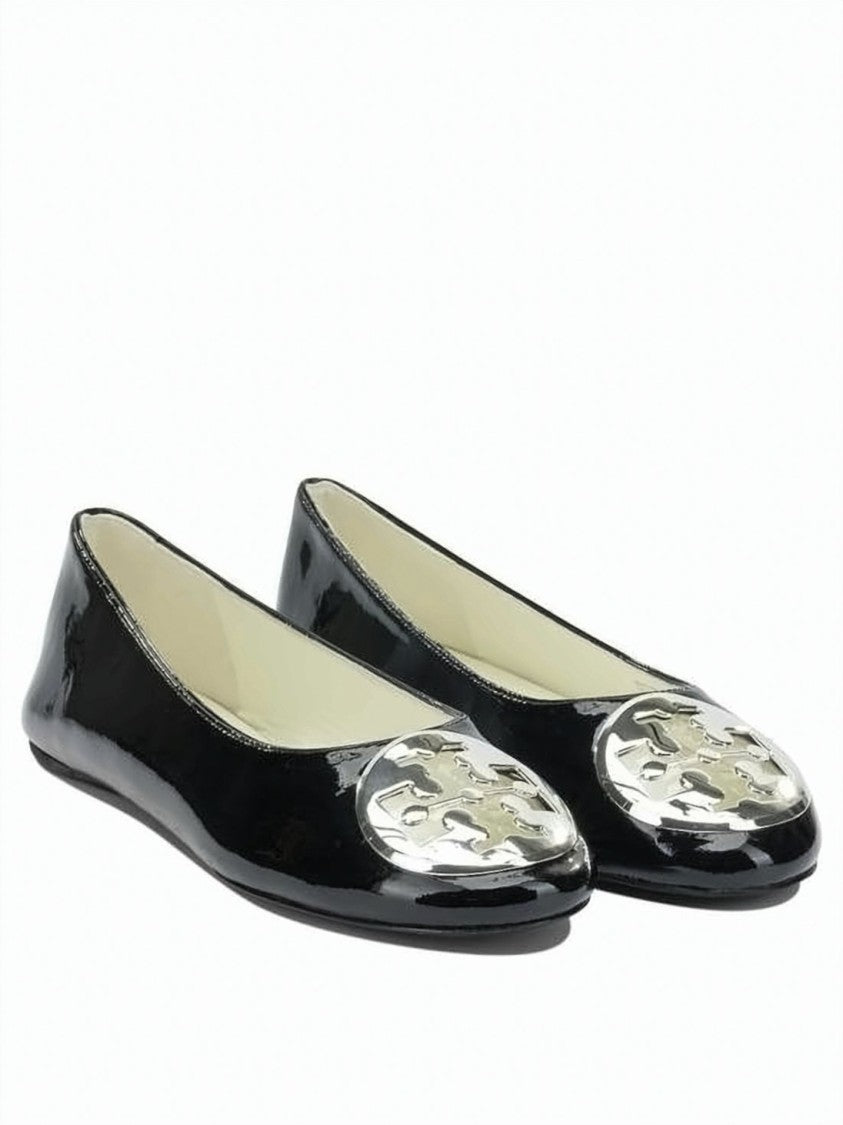 Tory Burch Glossy Leather Flat Shoes With Metallic Emblem