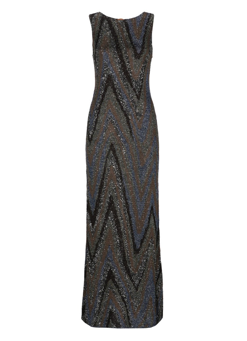 Missoni Multicolor Sequined Lurex Side Vent Viscose Maxi Dress