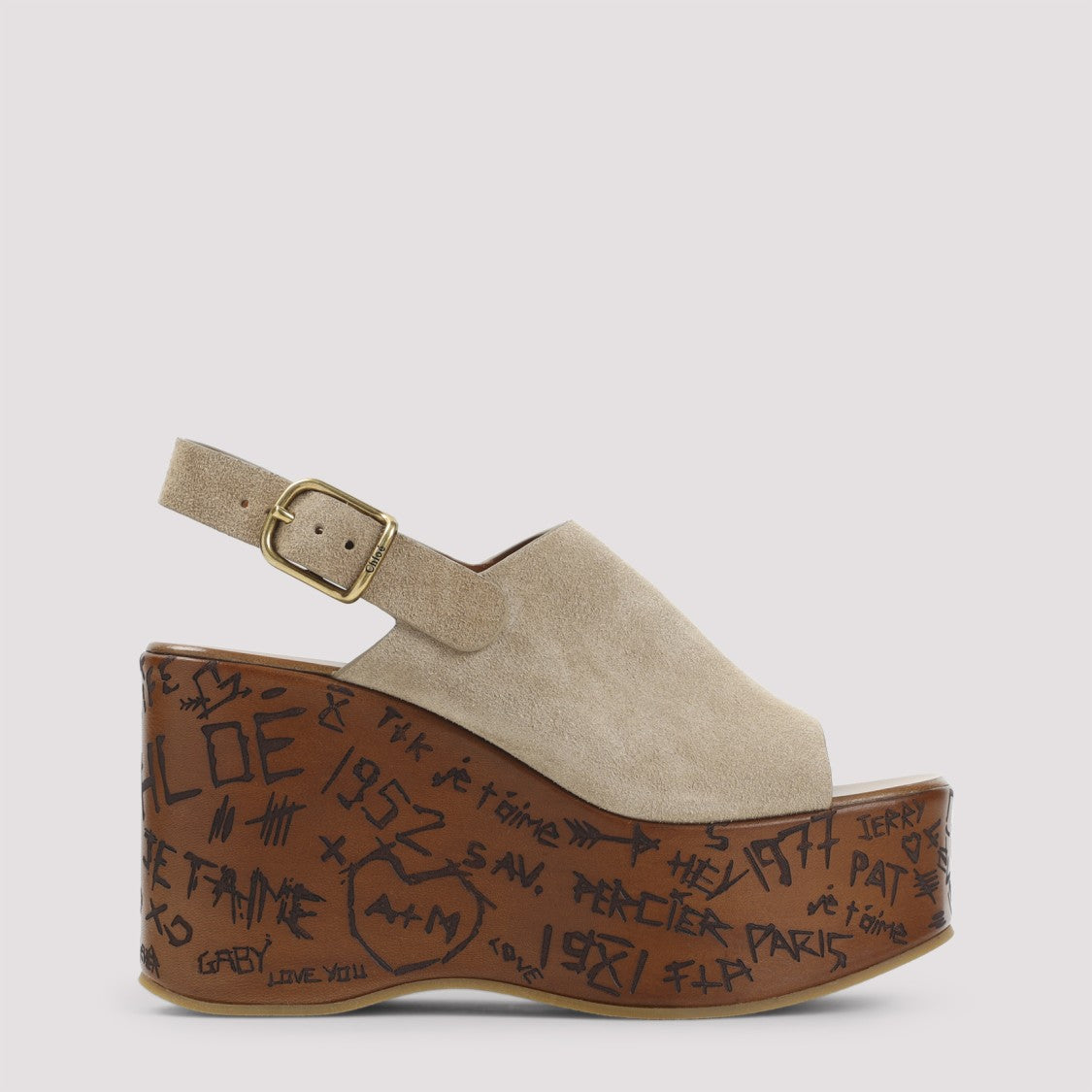Chloé Desert Sand Beige Suede Maxime Wedge Sandals