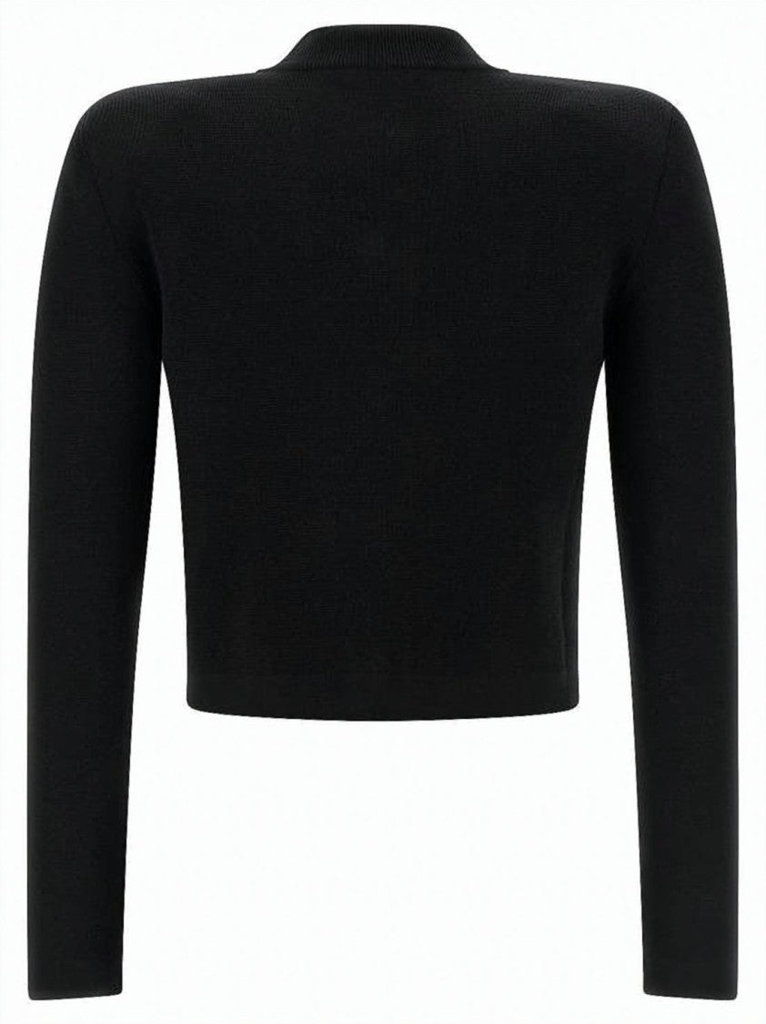 Balmain Cropped Black Cardigan With Gold-Tone Detailing
