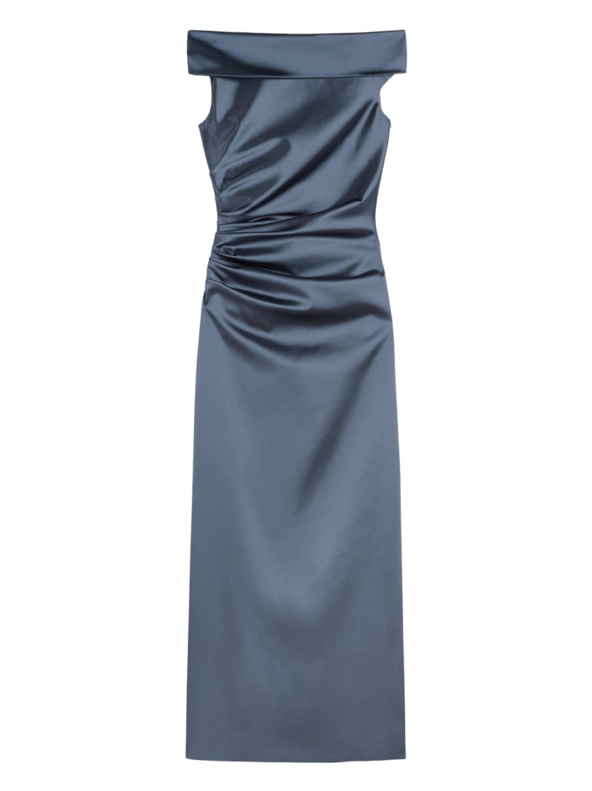 Max Mara Floor-Length Satin-Like Dress With Off-The-Shoulder Neckline