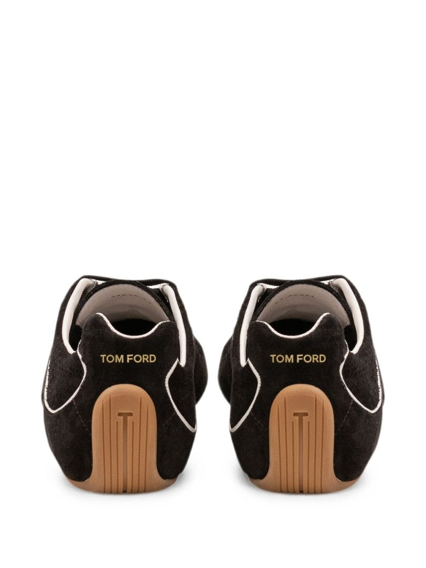 Tom Ford Black Suede White Piping Sneakers