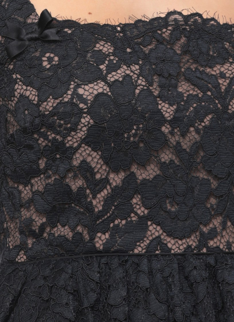 Self-Portrait Peplum Black Lace Midi Dress With Intricate Detailing