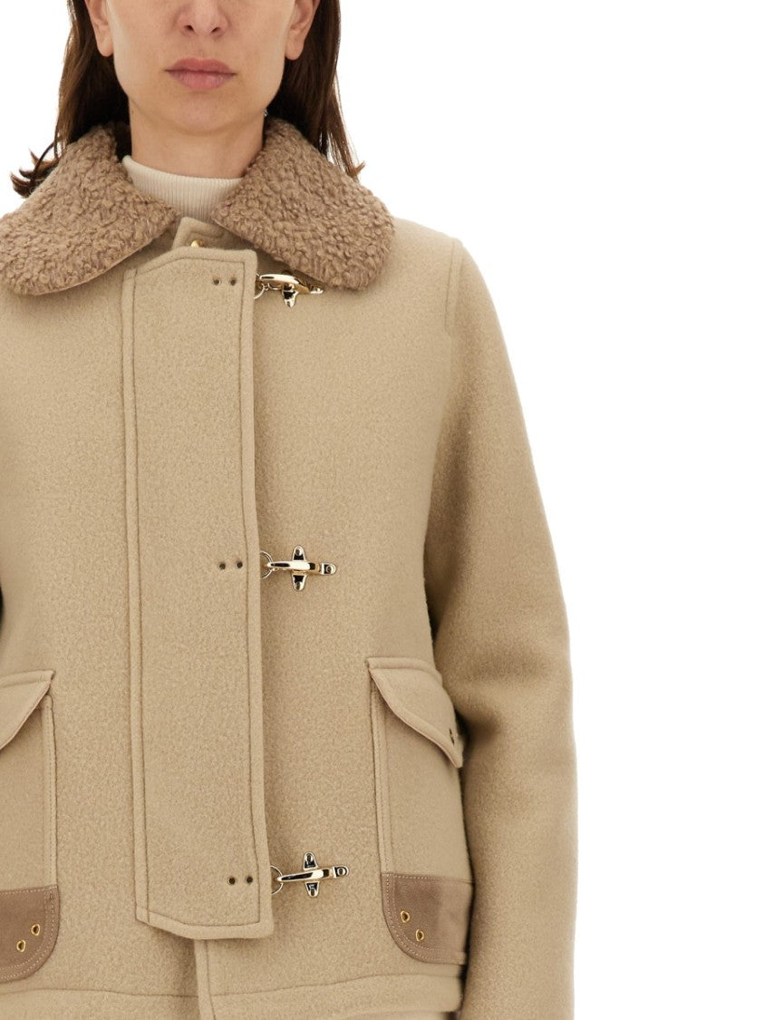 Fay Textured Wool Jacket With Plush Collar