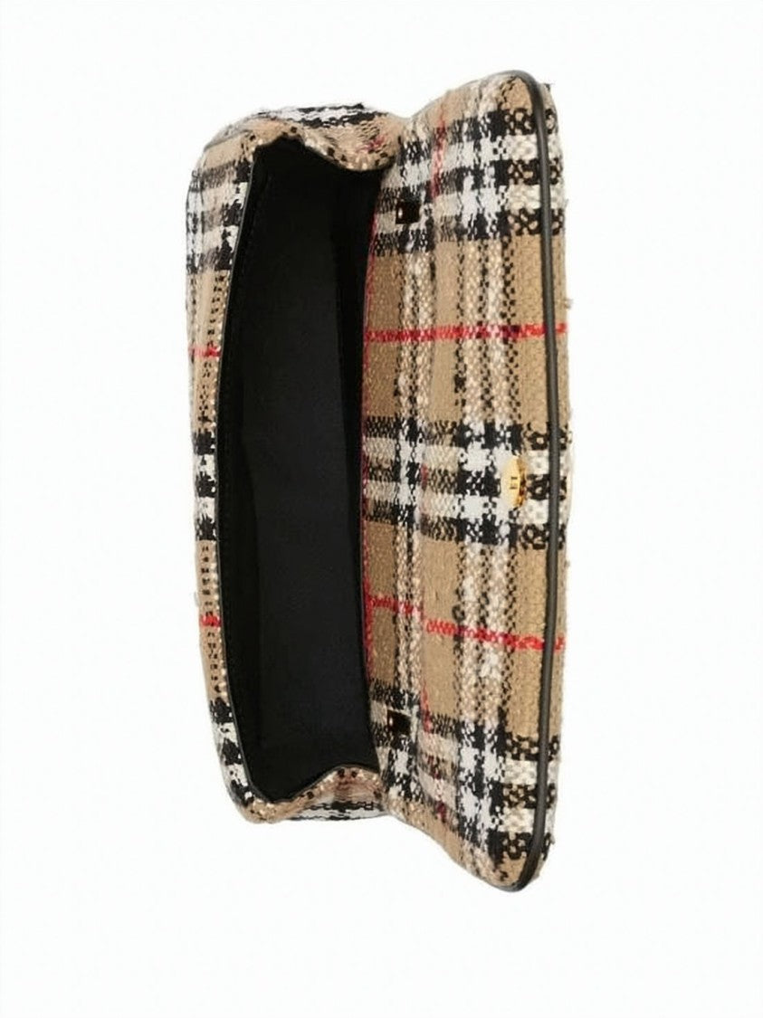 Burberry Small Rectangular Check Pattern Shoulder Bag With Gold-Tone Monogram