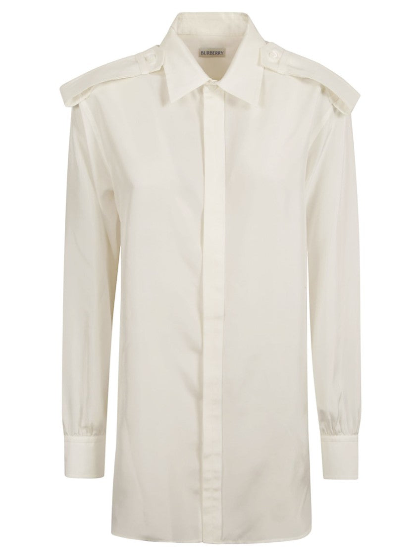 Burberry Button-Down White Mulberry Silk Shirt