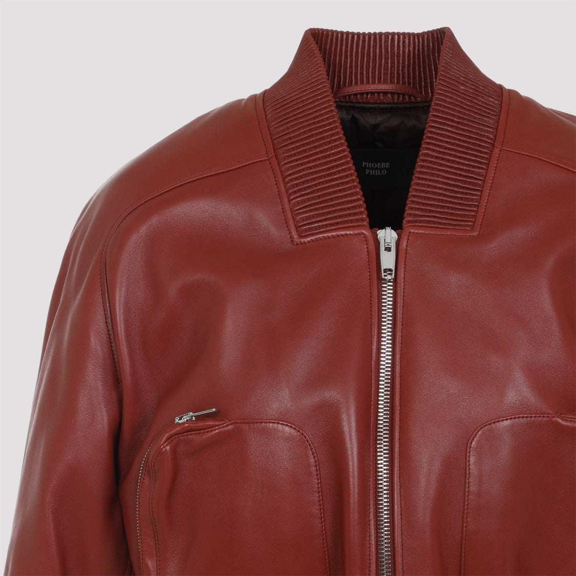 Phoebe Philo Pocket Red Lamb Leather Bomber Jacket
