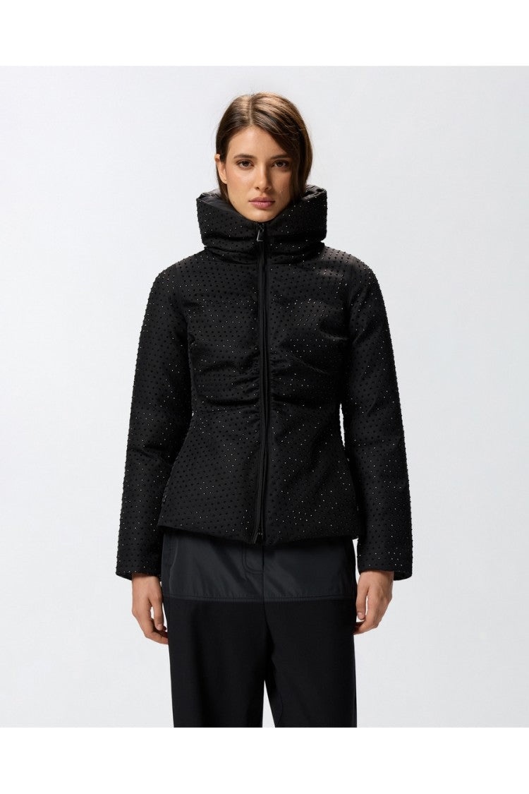 Pinko Black Allover Rhinestone Quilted Polyester Down Jacket