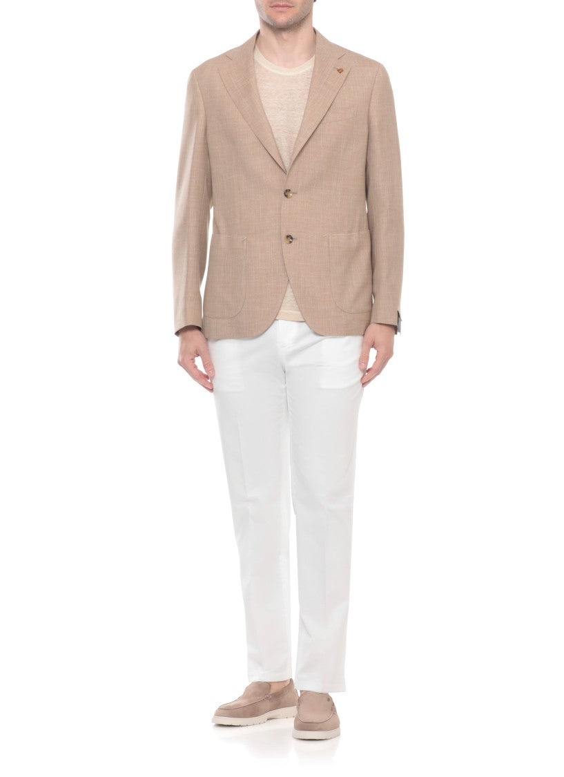 La Torre Red Beige Classic Lapel Wool Blazer