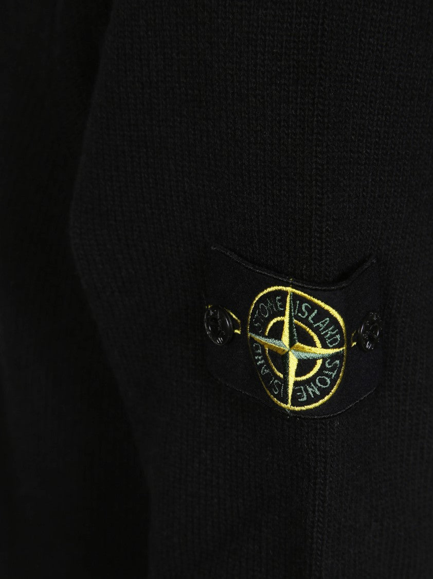 Stone Island Ribbed Texture Black Crew Neck Sweater