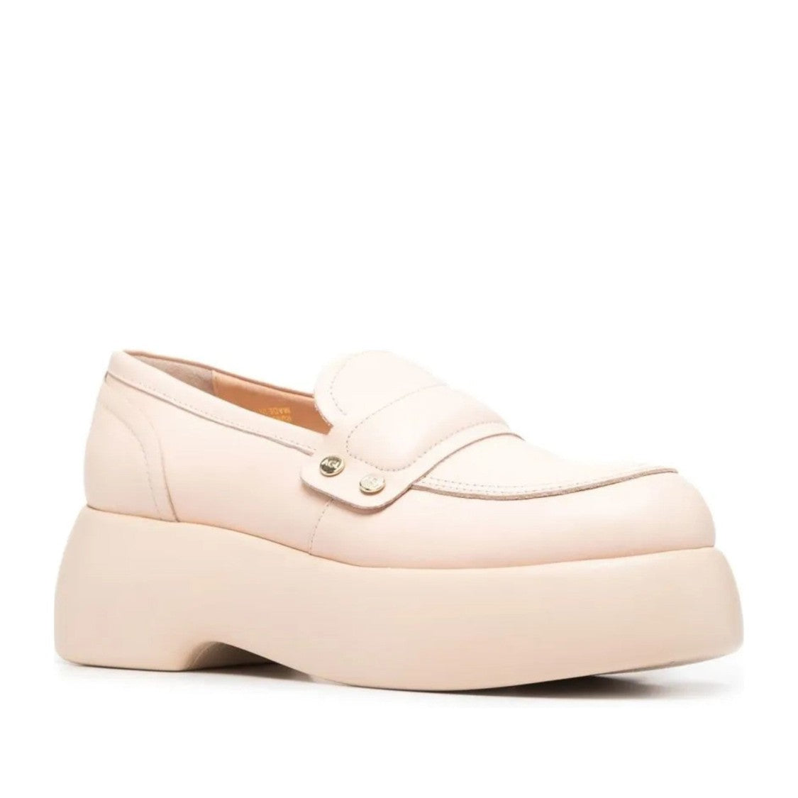 Agl Beige Puffy Moc Leather Studded Wedge Loafers