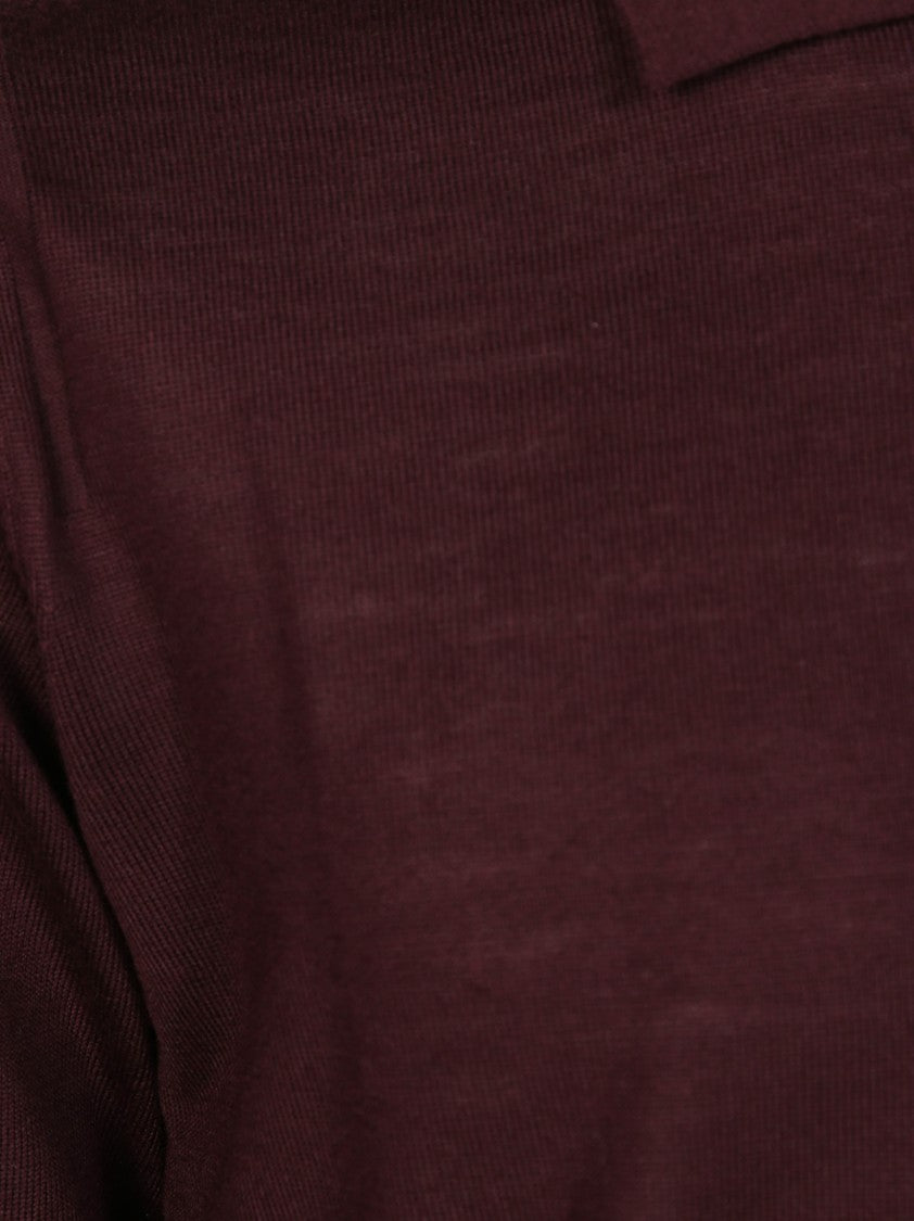 Paolo Pecora Burgundy Long-Sleeved Polo With Classic Collar