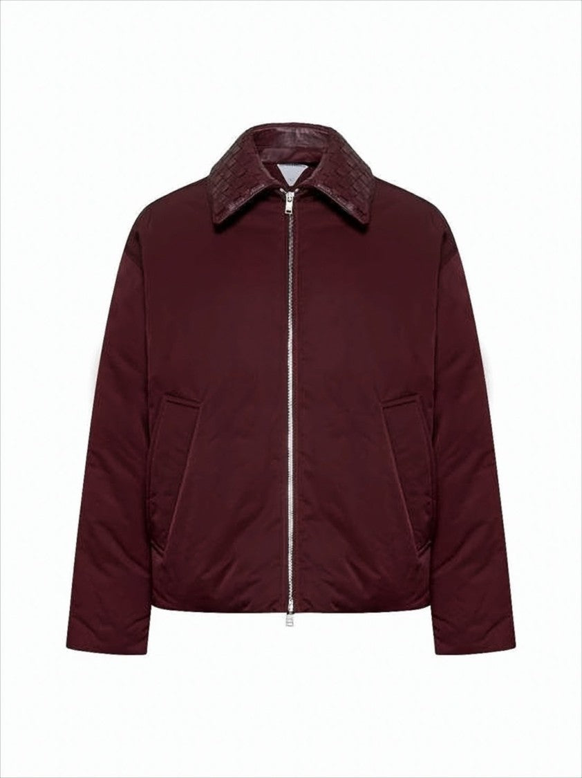 Bottega Veneta Boxy Cropped Jacket With Woven Textured Collar