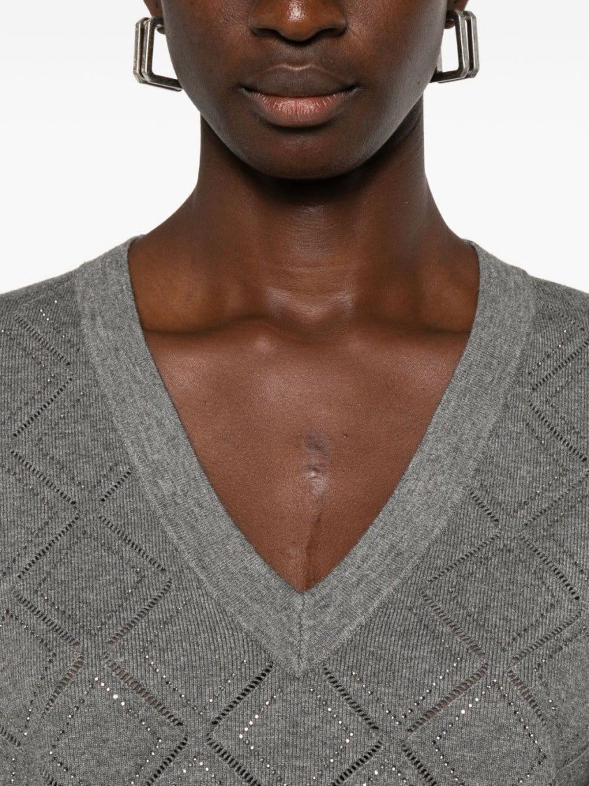 Blugirl Cropped Grey Sweater With V-Neckline