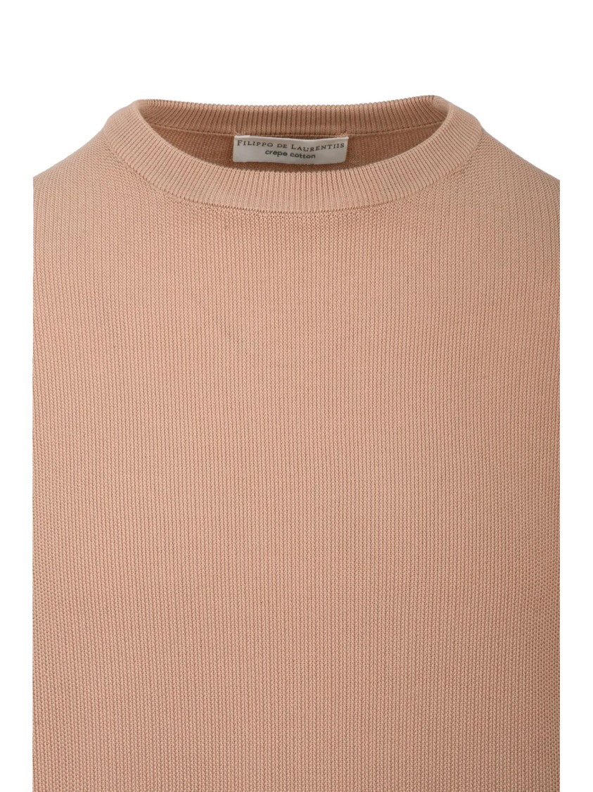 Filippo De Laurentiis Crew Neck Sweater In Muted Pink With Ribbed Detailing
