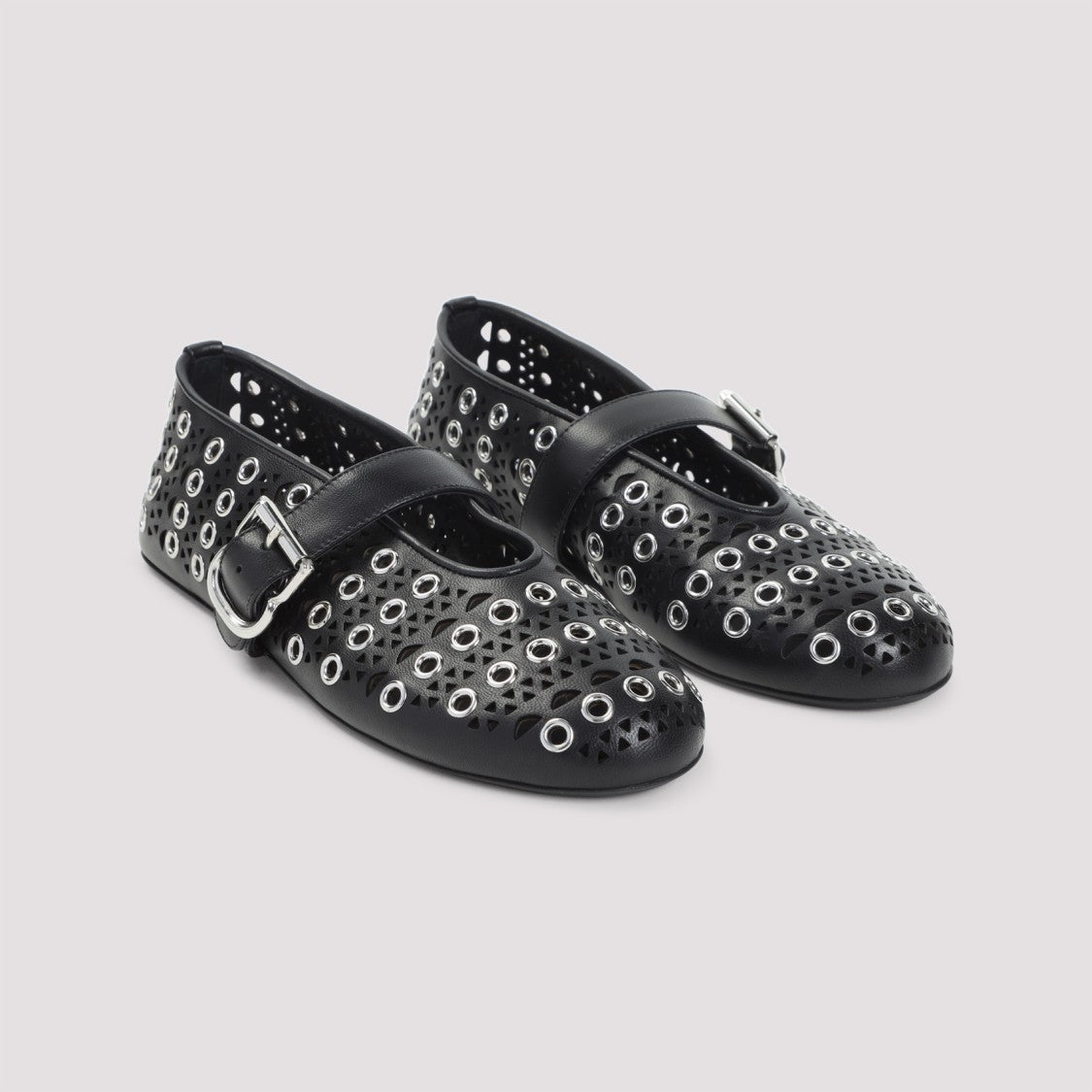 Alaïa Perforated Black Lamb Leather Ballerinas