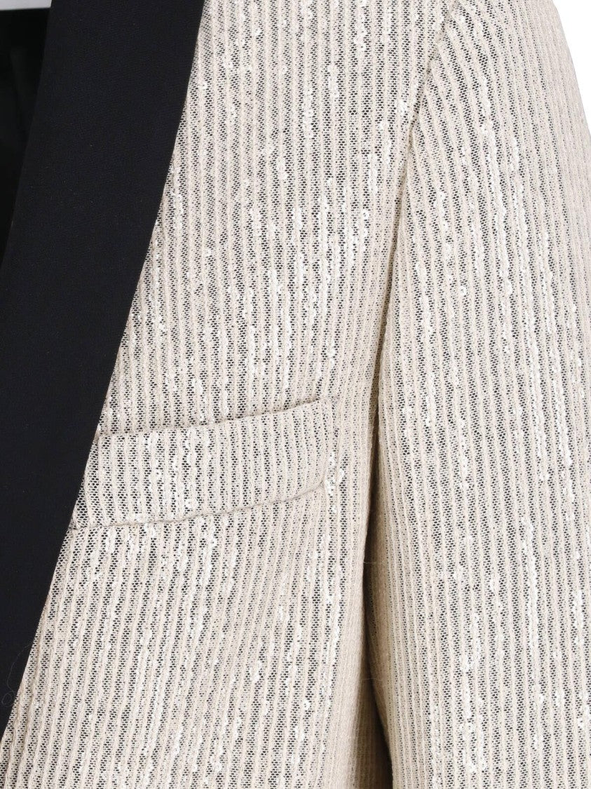 Lardini Cream Sequin Single-Breasted Blazer