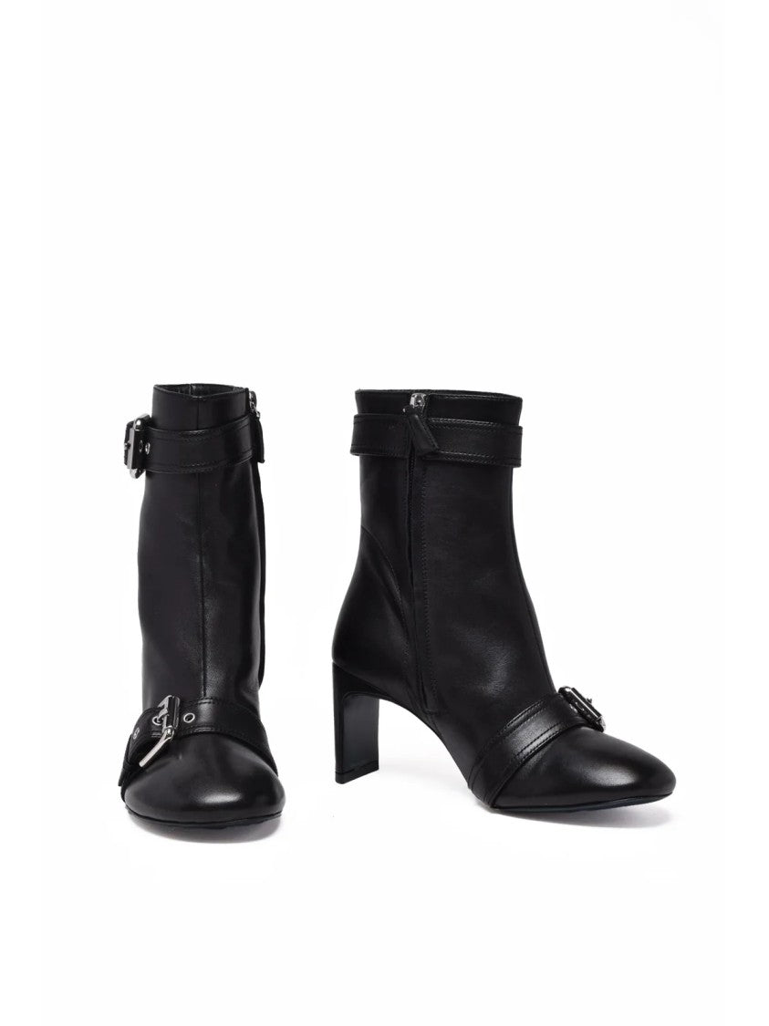 Patrizia Pepe Black Leather Buckled Ankle Boots