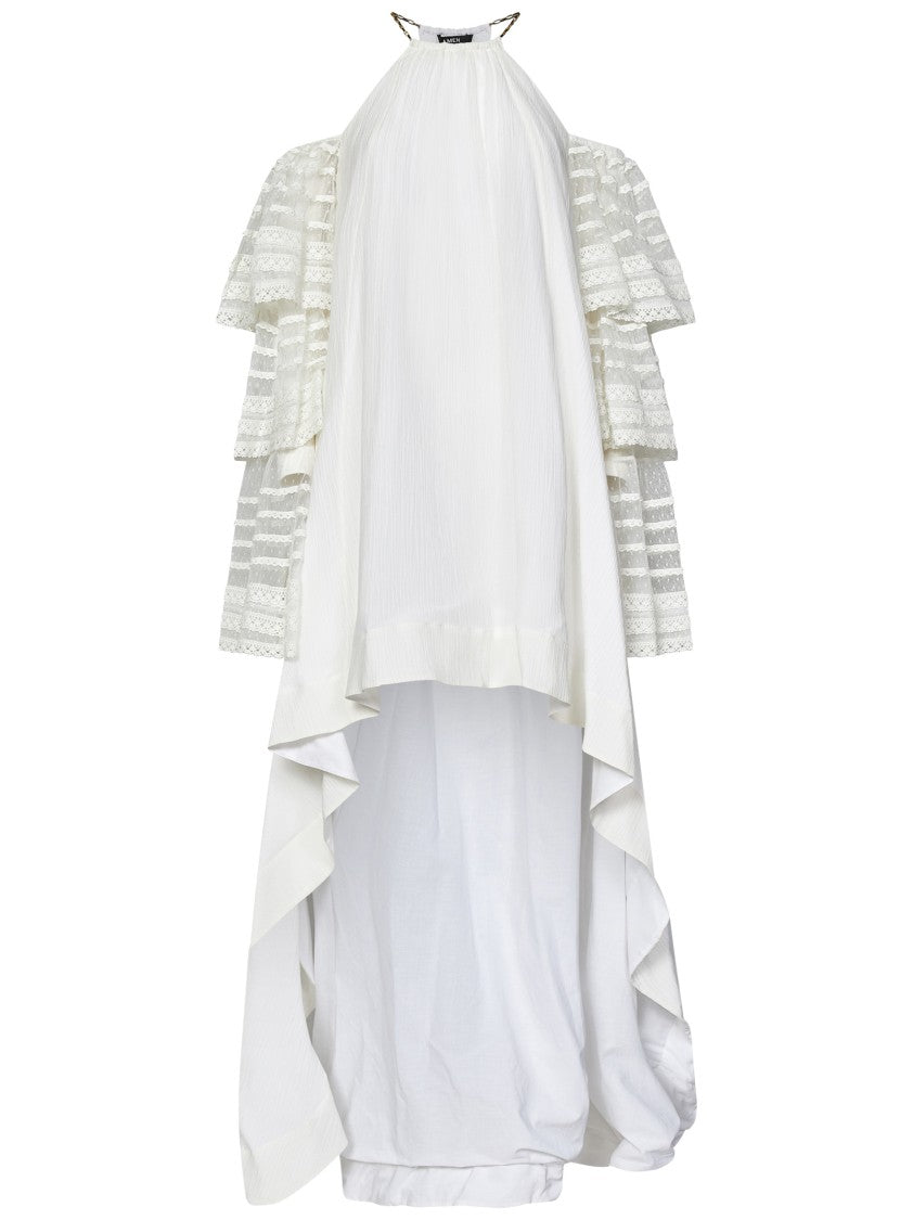 Amen White Dress With Delicate Lace Sleeves