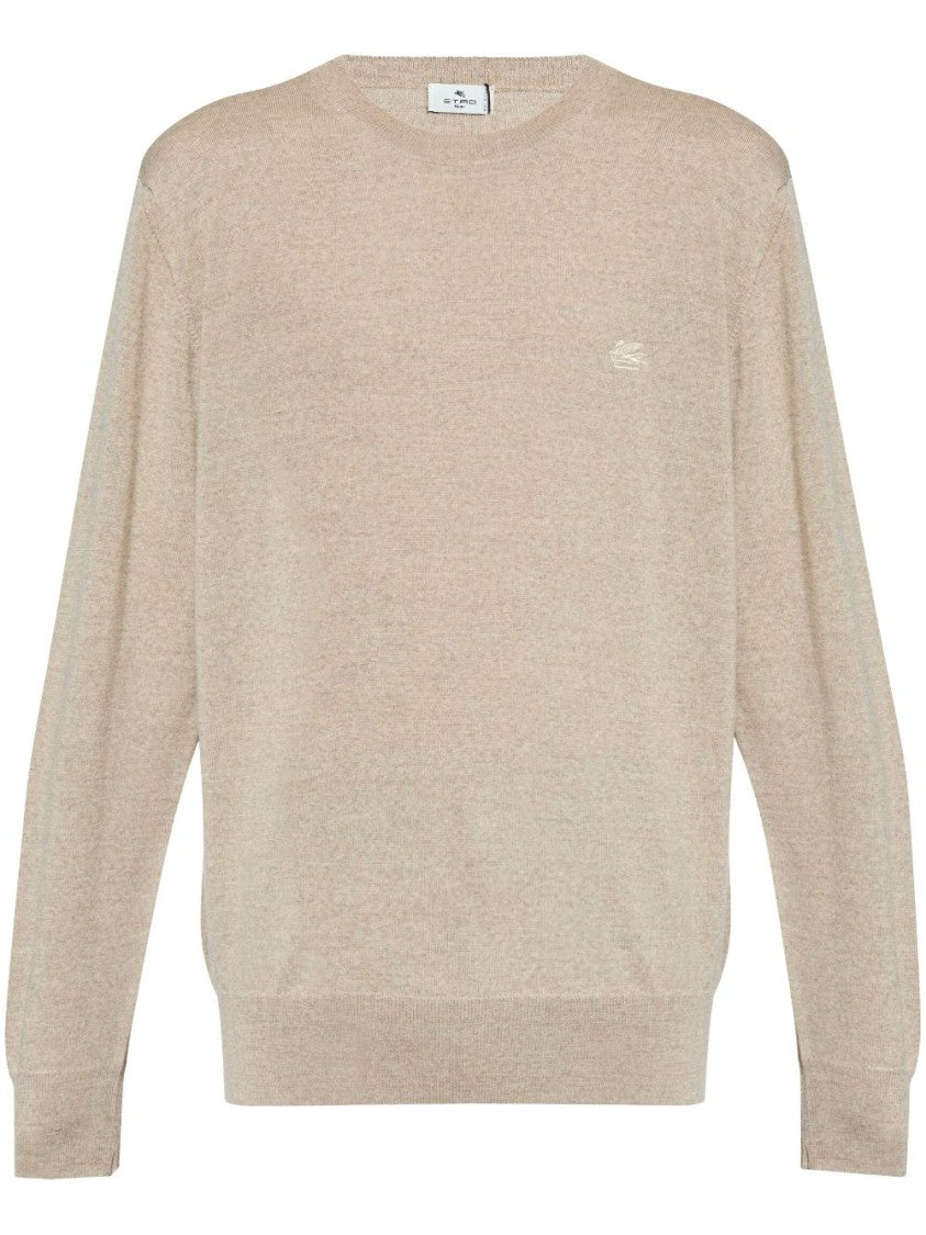 Etro Crew Neck Neutral Beige Wool Sweater