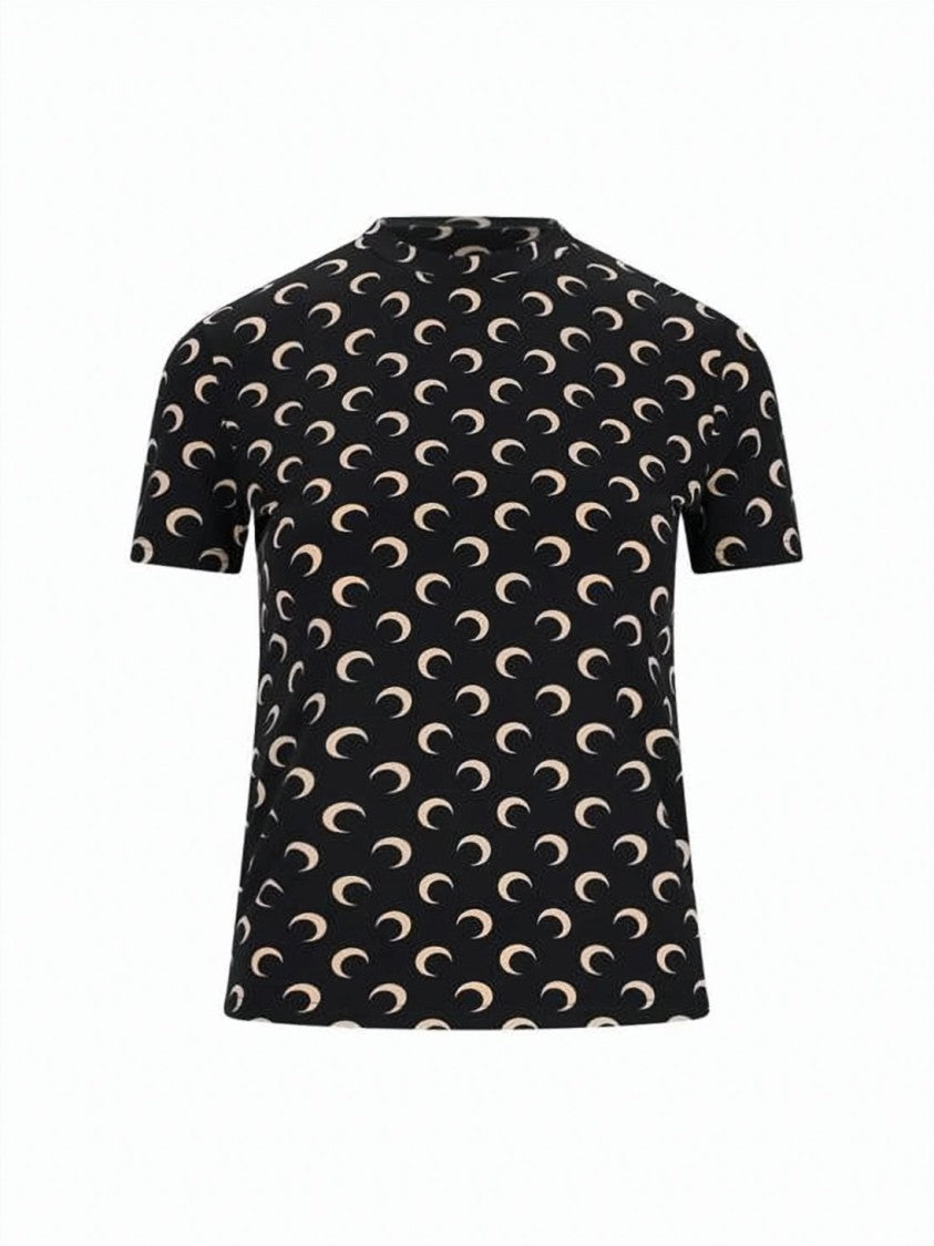 Marine Serre Fitted Short Sleeve Top With Crescent Moon Print