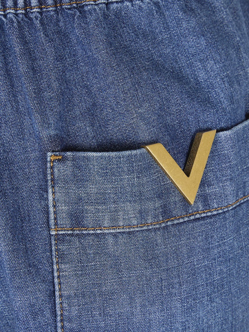 Valentino Garavani Chambray Cotton Denim Shorts With Drawstring Waist