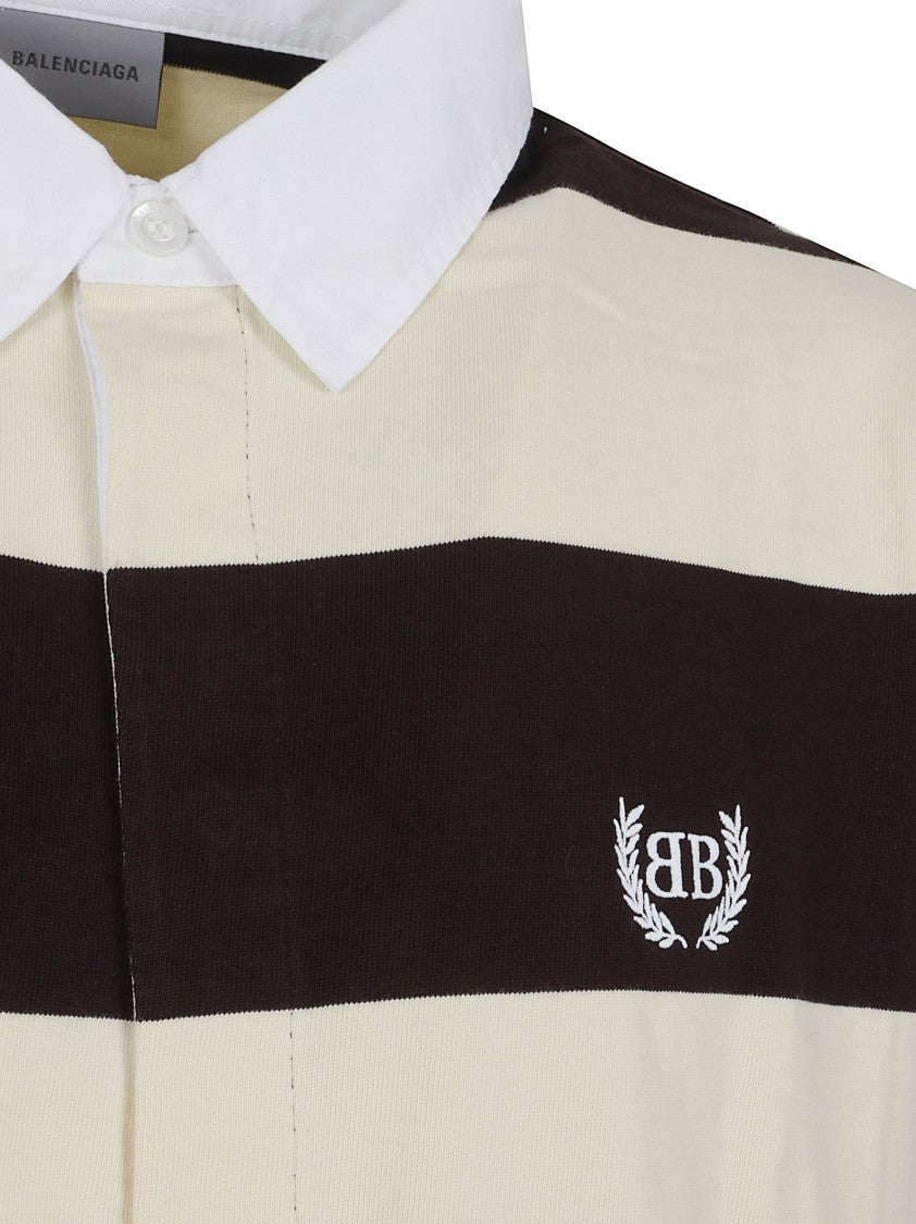 Balenciaga Hybrid Jersey Long-Sleeve Polo Shirt With Contrasting Stripes