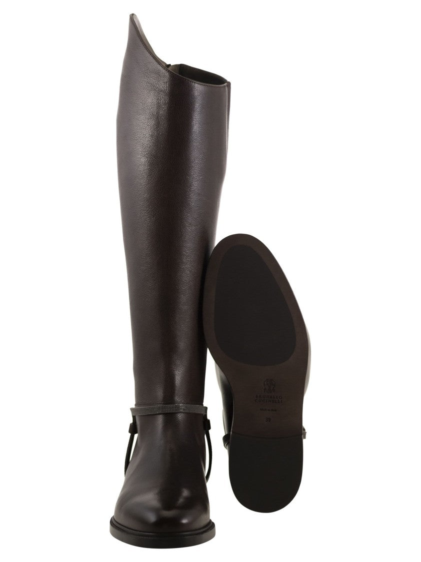 Brunello Cucinelli Classic Leather Boot With Precious Spurs