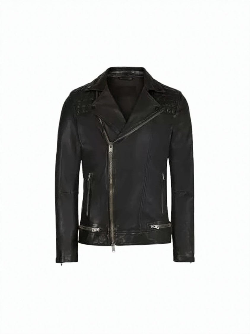 Allsaints Fitted Black Lambskin Leather Jacket