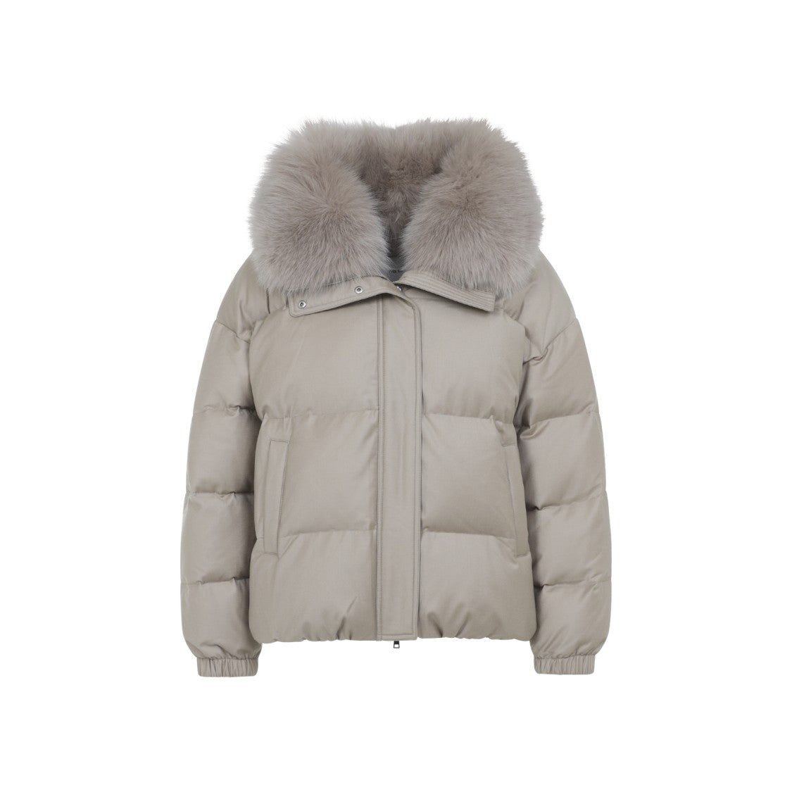 Yves Salomon Plush Padded Jacket With Voluminous Fur Collar And Matching Gloves