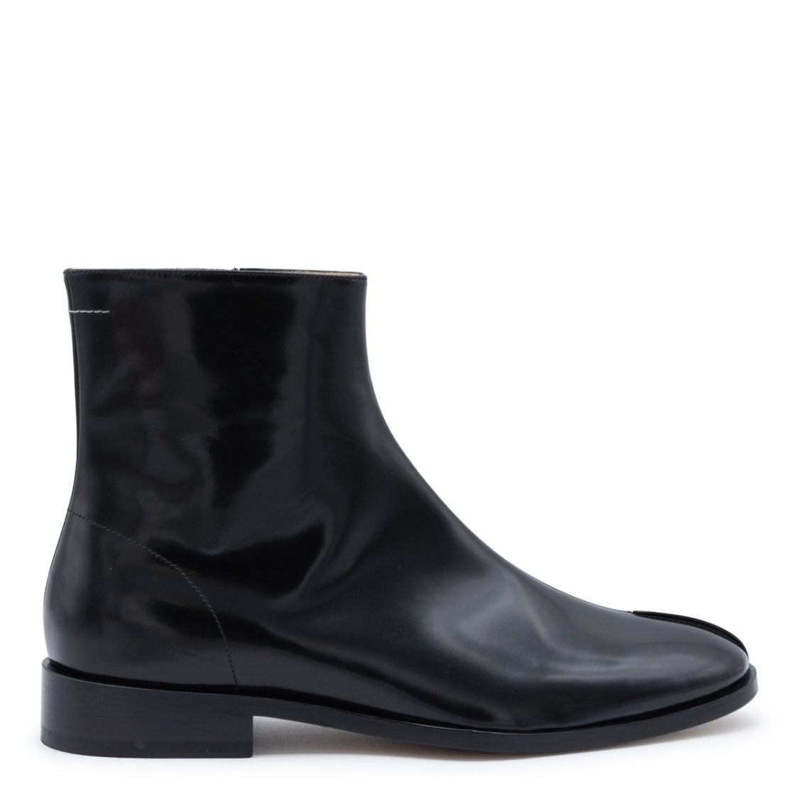 Mm6 By Maison Margiela Black Leather Tabi Ankle Boots With Square Heel