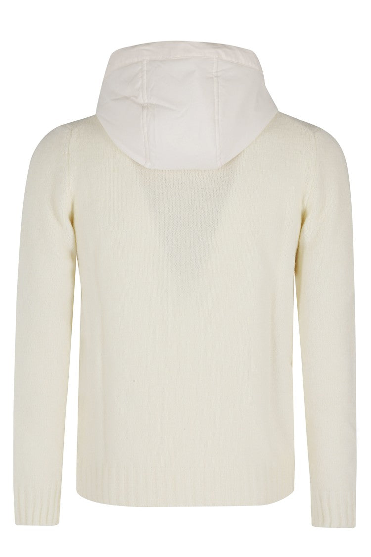 Gran Sasso White Hooded Zip Wool-Blend Cardigan