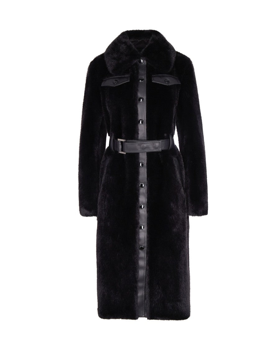 Patrizia Pepe Faux Fur Coat With Maxi Collar And Logo Buttons