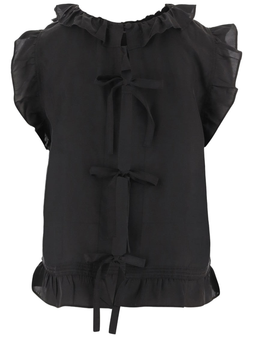 The Garment Silk Top With Round Neckline And Ruffled Edges