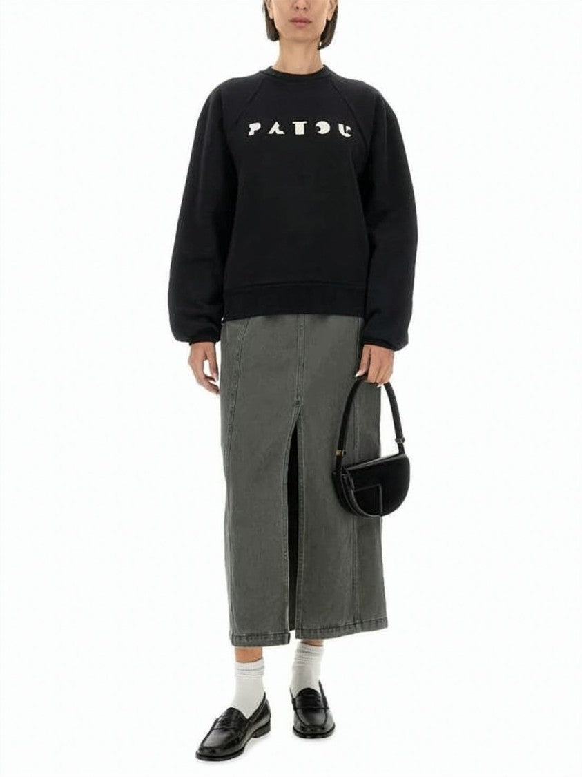 Patou Long-Sleeve Cotton Top With Puffed Sleeves And Graphic Detail