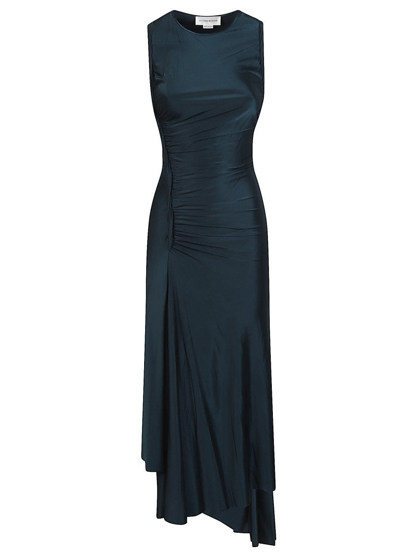 Victoria Beckham Sleeveless Fitted Ruched Viscose Midi Dress