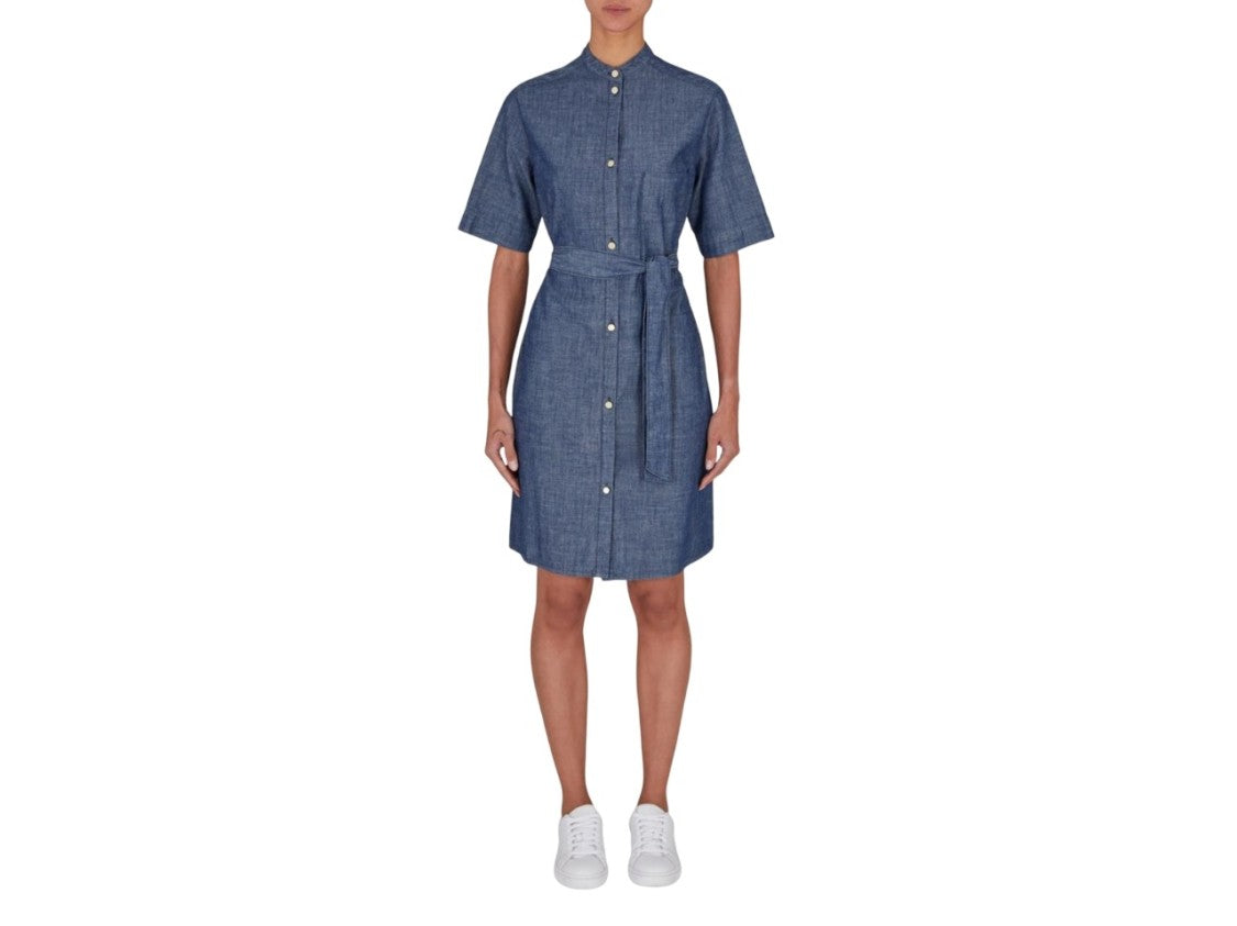 Armani Exchange Denim Shirt Dress With Mandarin Collar