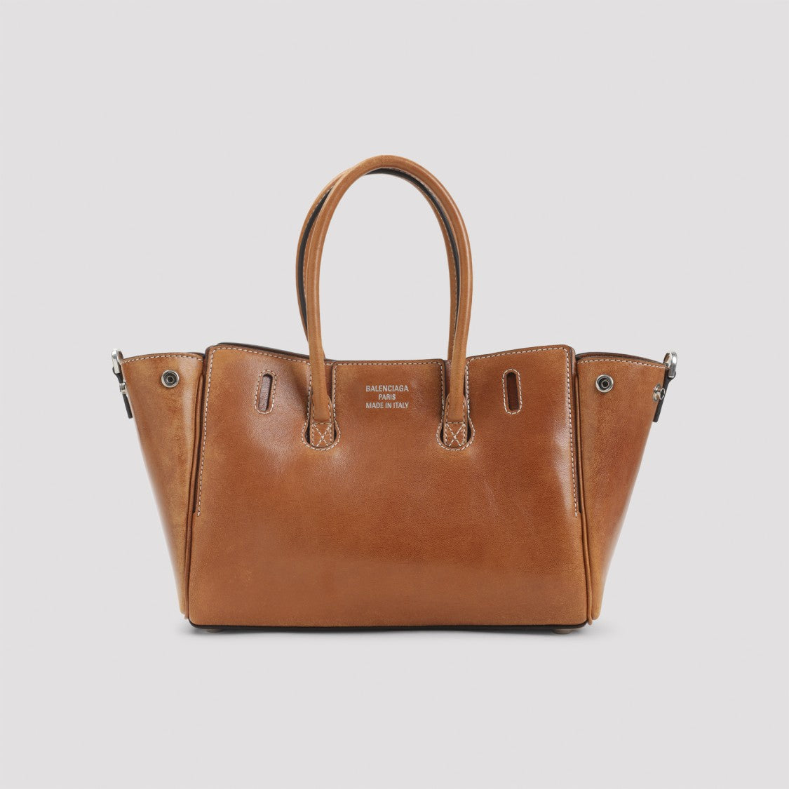 Balenciaga Tan Cowboy Brown Leather Bel Air Carry Handbag