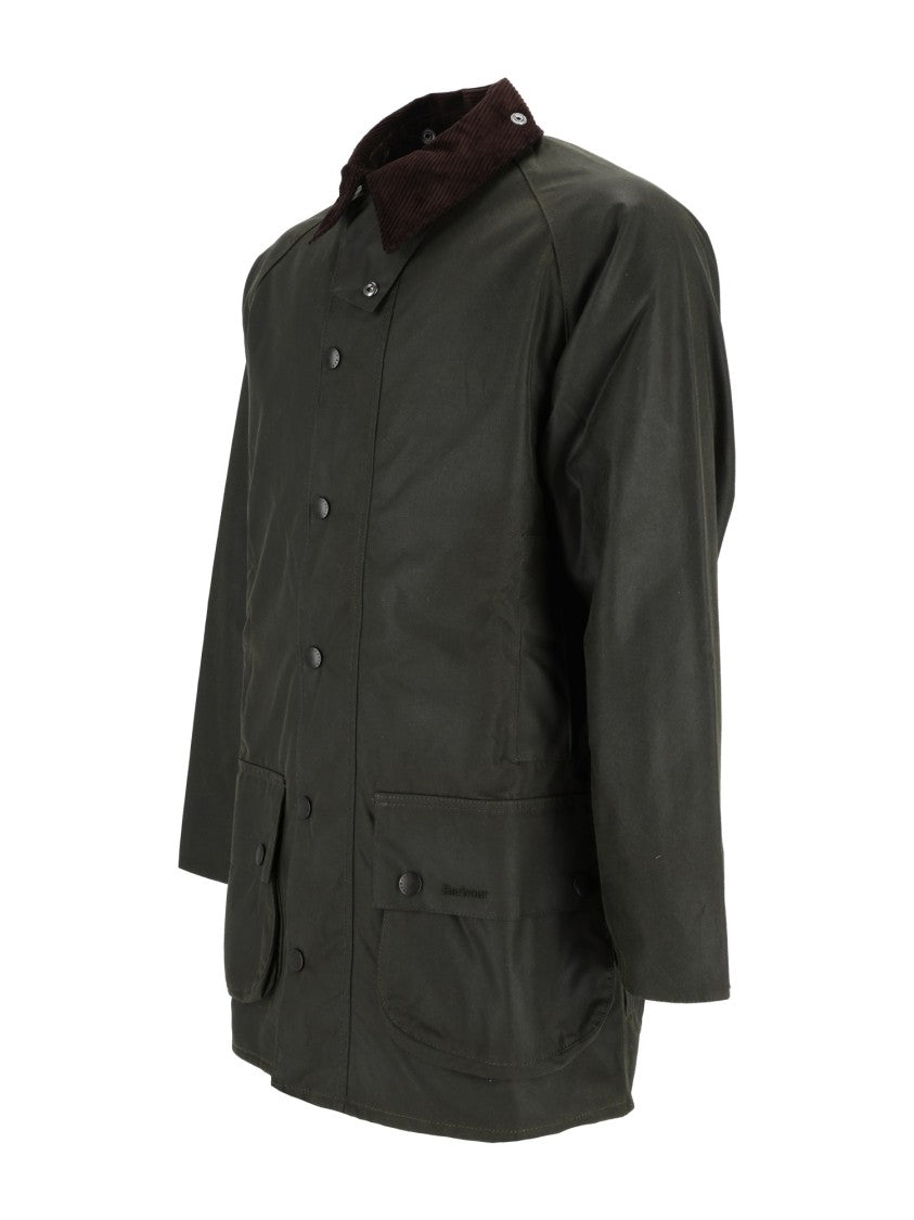 Barbour Beaufort Waxed Cotton Jacket With Corduroy Collar And Robust Design