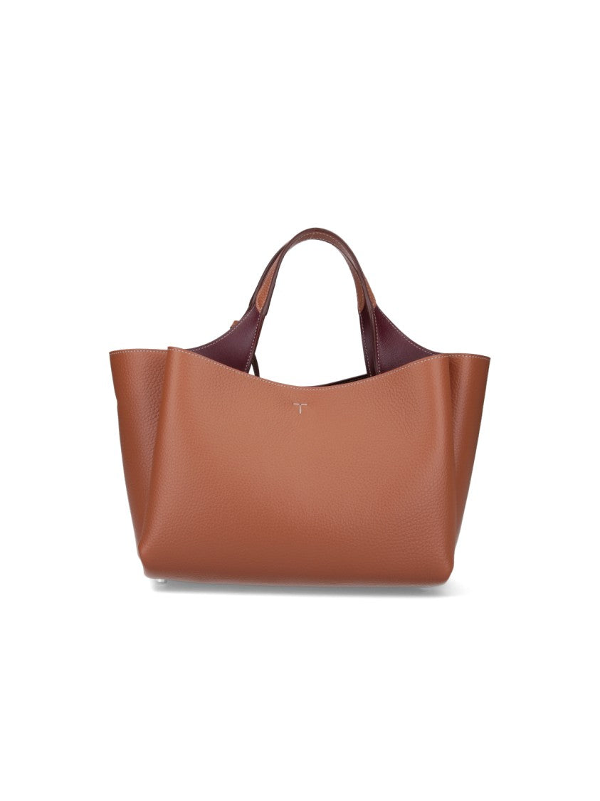 Tod's Structured Brown Shoulder Bag With Textured Finish