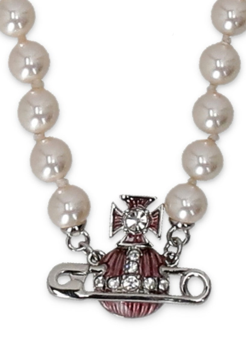 Vivienne Westwood Pearl Strand Necklace With Orb Pendant And Safety Pin Accents