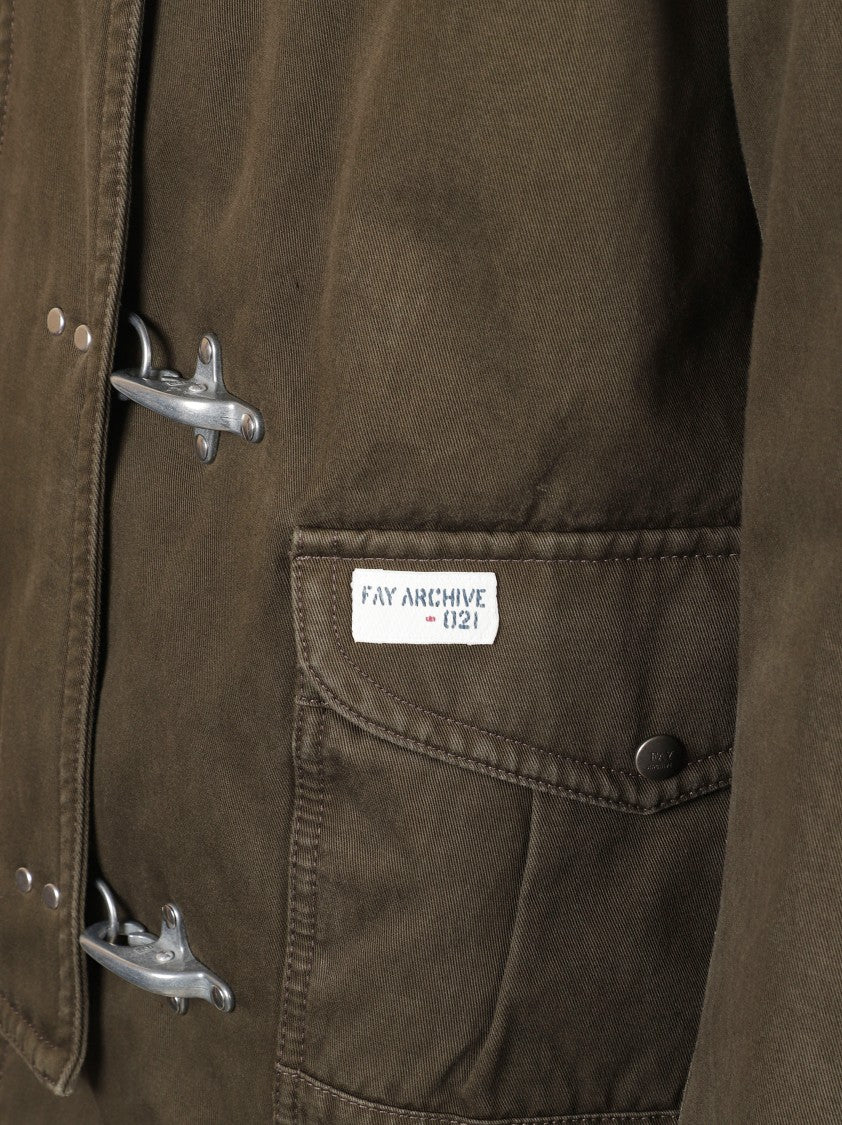 Fay Military-Style Olive-Green Coat With Corduroy Accents