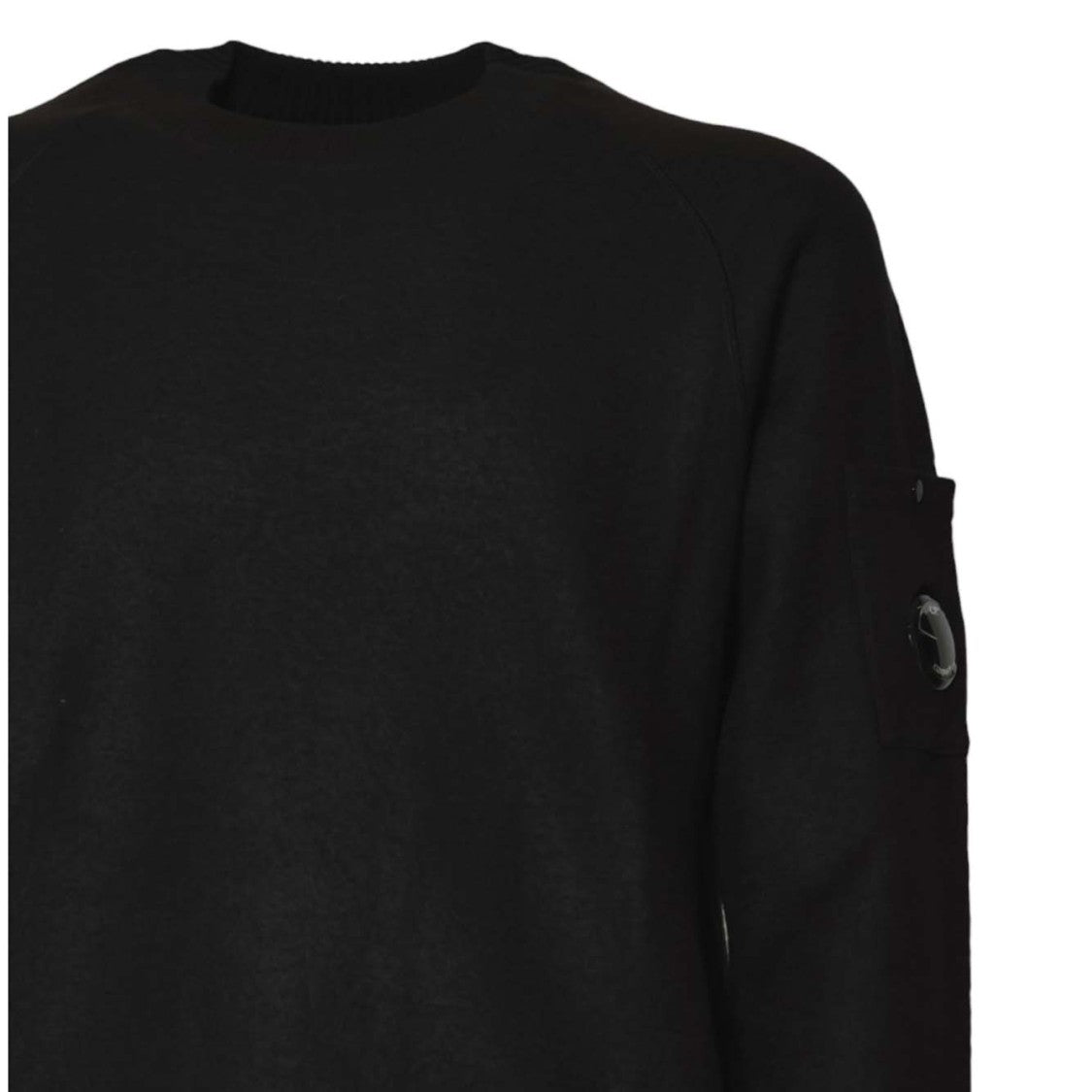 C.P. Company Classic Black Merino Wool Crewneck Sweater With Patch Pocket