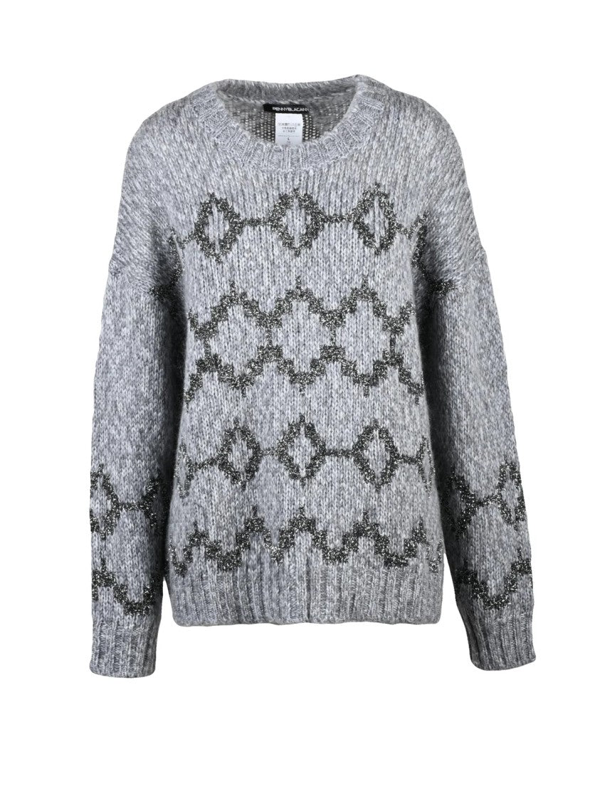 Pennyblack Knit Sweater With Rhinestone Embroidery In Medium Grey