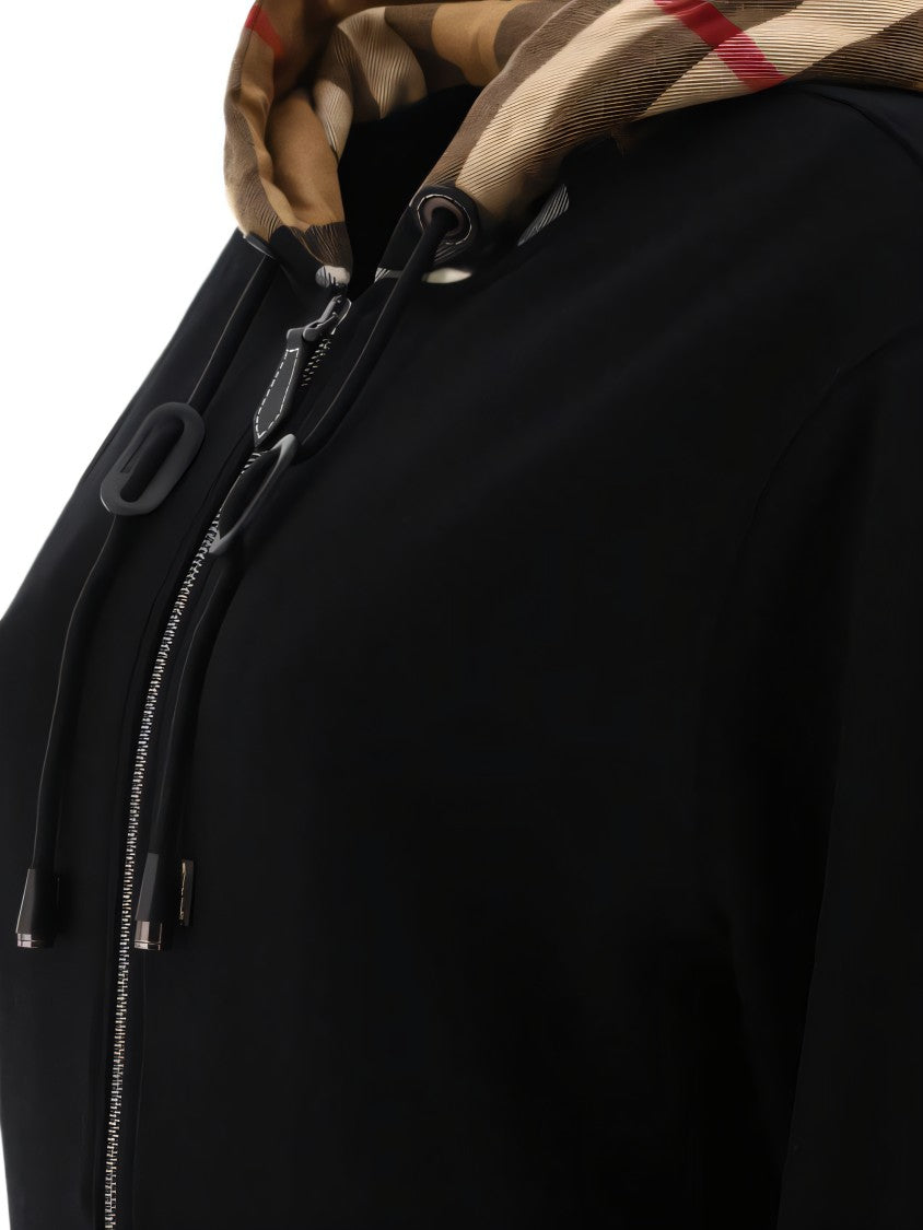 Burberry Hooded Black Jacket With Checkered Lining