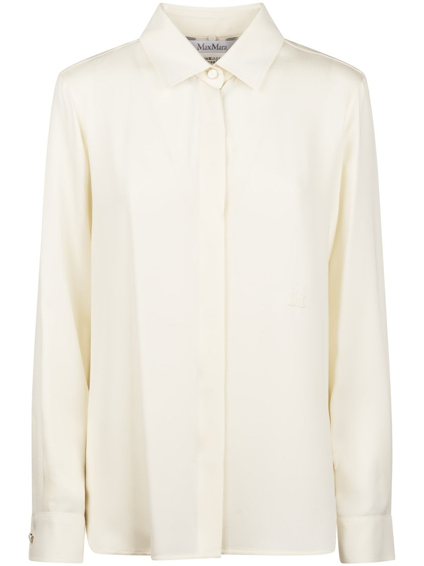 Max Mara Smooth Silky Ivory Shirt With Classic Collar