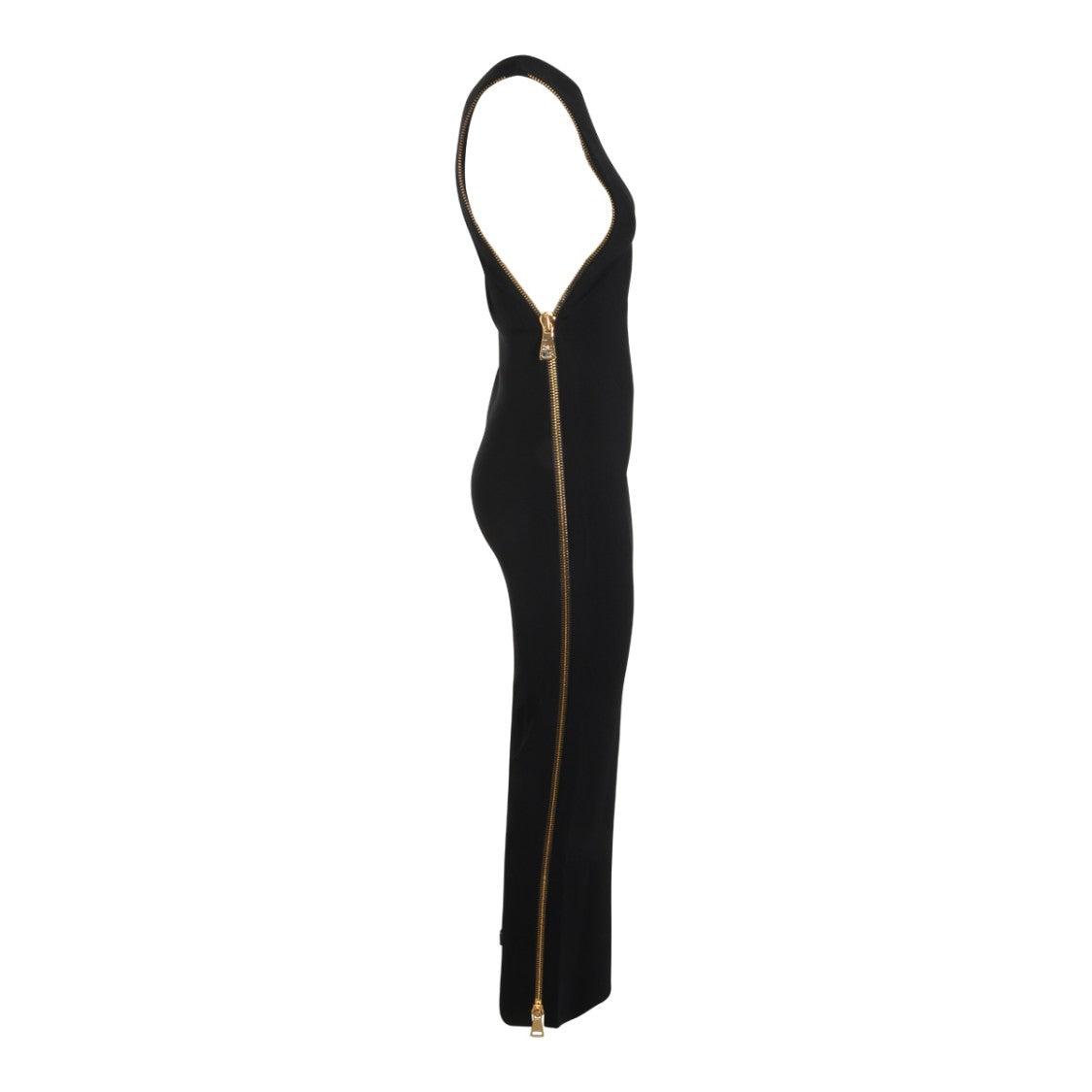 Elisabetta Franchi Black One-Shoulder Gold Zipper Maxi Dress